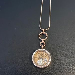 Rose gold locket charm necklace set